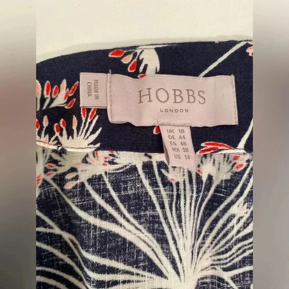 Hobbs London Lynley Flax Linen Midi Dress in Blue & Ivory Size U.S 14 - Picture 7 of 10